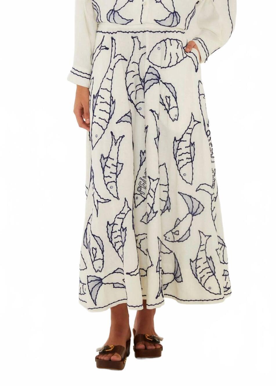 NEW FARM RIO fresh fish midi skirt in off white